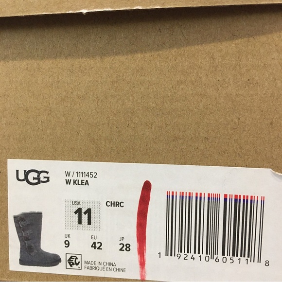 UGG KLEA BUCKLE BOOTS -CHARCOAL SUEDE / SHEEPSKIN TRIM -US 11 -NEW - Picture 9 of 9